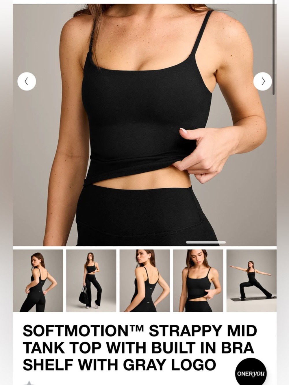 Women's Black Strappy Mid Tank with Built-In Shelf Bra